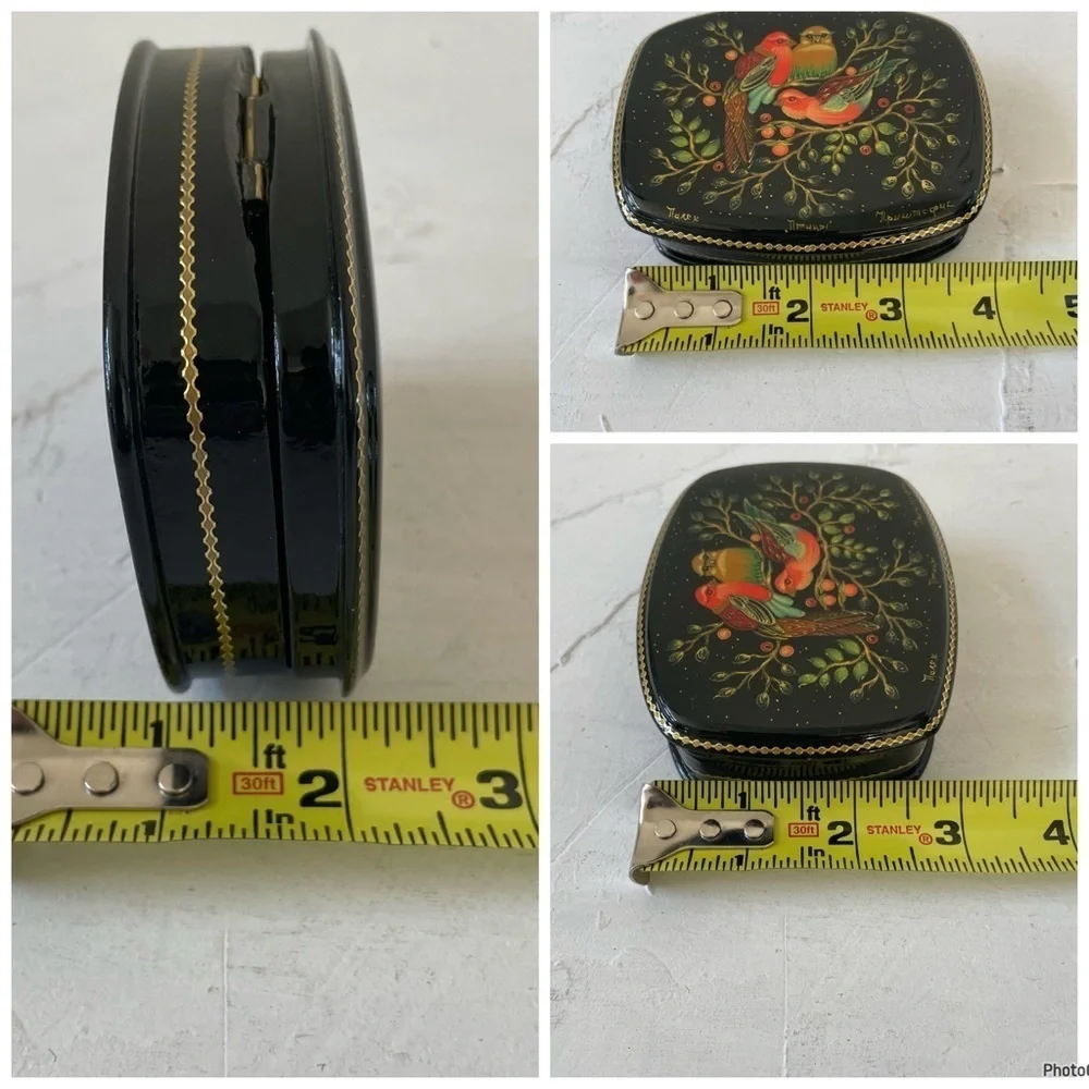 Russian lacquer box Birds, Palekh Black and Red Bird Trinket Box Jewelry Case